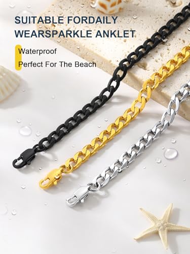 Image of ChainsPro Resizable Anklet Chain for Women Men, Figaro /Wheat /Twist Rope /Cuban Foot Bracelet-Strong with Good Clasp-18K Gold Plated(Send Gift Box)