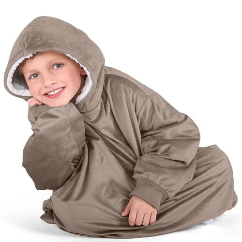 Image of Bare Home Wearable Blanket Hoodie - Soft Plush Sherpa - Warm and Cozy - Oversized Wearable Blanket