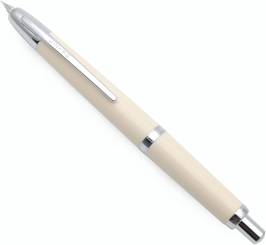 Jinhao 20 Press Fountain Pen Retractable Fine Nib with Converter Capless fountain pen Resin pen Writing Gift Pen (silver clip off white)-image-16
