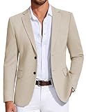 COOFANDY Mens Casual Blazer Knit Sport Coat Lightweight Two Button Suit Jacket Light Khaki, L