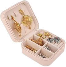 LUIE TEK LIYA Poratble Mini PU Leather Small Jewelry Box, Travel Portable Jewelry Case for Ring, Pendant, Earring, Necklace, Bracelet Organizer Storage Holder Boxes - Pink