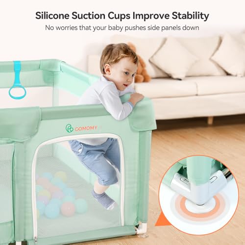 Image of COMOMY Playpens for Babies and Toddlers, Small Baby Play Pens, Activity Center for Baby Safe and Non-Slip Baby Fence, Full Mesh Design, Indoor & Outdoor Kids Activity Center (Dark Green, 50 inchx50 inch)