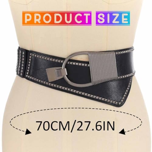 COSYDAYS Wide Elastic Studded Waist Belt Black Leather Corset Belts Fashion Stretchy Belt Accessories for Women4