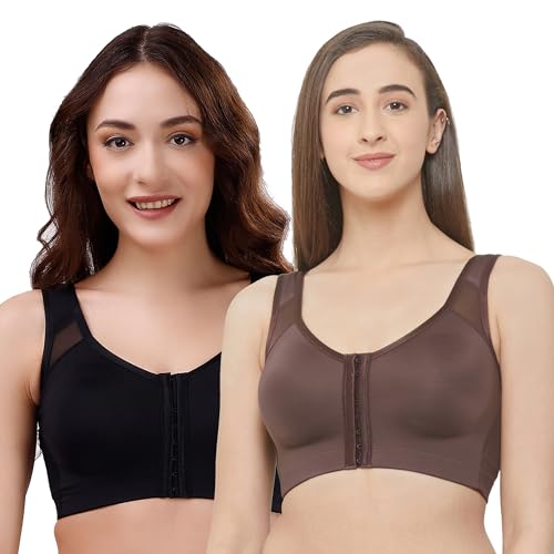 Image of SOIE Women Front Closure Full Coverage Non Padded Non Wired Posture Correction Bra