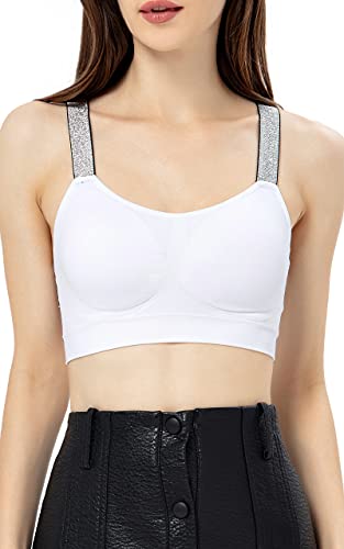 Women's True Body Lift Triangle Soft and Lightweight Basic Bra Adjustable Wide Fancy Straps Bra Wide Straps Bra White Silver