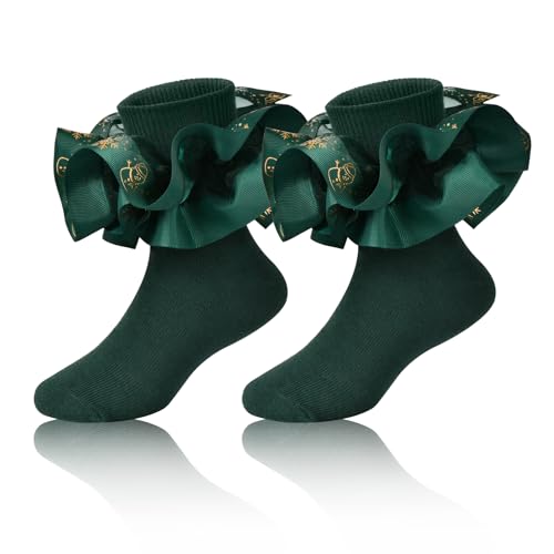 Toddler Lace Ruffle Socks with Cute Snowflake Polka Dot Ruffle Socks for Girls Turn Cuff Frilly Dress Socks