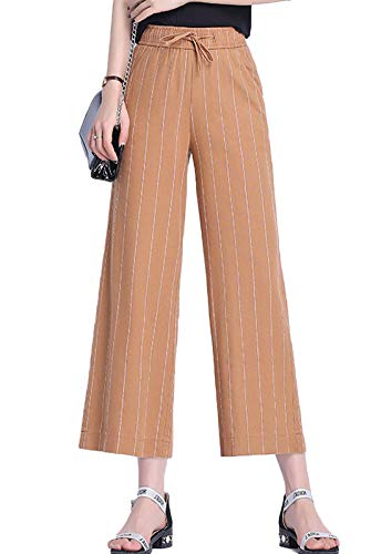 Flygo Women's Cotton Linen High Waist Wide Leg Palazzo Capri Culo...