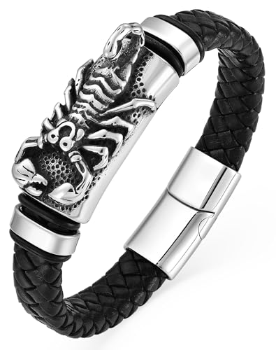 Pulsera hombre cuero con acero inoxidable bañado en oro 18K miniatura 1