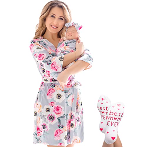 Image of ECO BABY Mommy and Me Robe and Swaddle Set | Maternity Robe and Matching Baby Set for Girl, Boy | Hospital Labor and Delivery