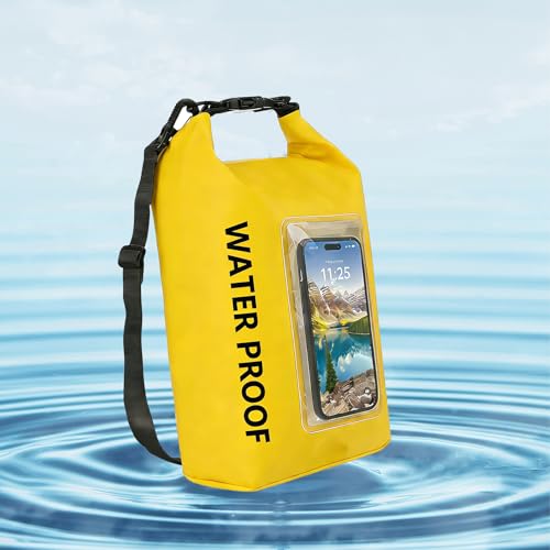 Bolsa seca impermeable Roll Top 5L con funda transparente integrada para teléfono, mochila impermeable para turismo, pesca y navegación, color amarillo miniatura 1