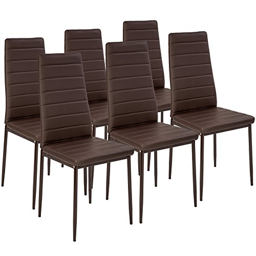 TecTake® sillas de Comedor Acolchadas, Funda de Cuero sintético, Respaldo Alto, Patas de Acero, Montaje Sencillo, sillas Comedor Modernas, Muebles Salon Modernos, Silla nordica   6 Sillas Capuchino