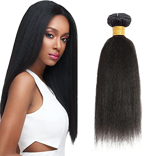 NiegMeag Yaki Wave Human Hair Bundles 20 Inch 8A Yaki Straigh Bundles Kinky Straight Human Hair 1 Bundles Yaki Human Hair Bundles Brazilian Virgin Hair Extensions Sew in Hair Natural Black