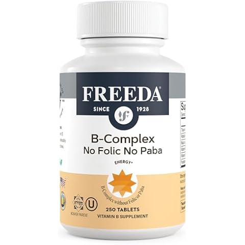 Freeda Vitamin B Complex No Folic No PABA - Super B Complex Kosher Vitamin Supplement with Vitamin B1 Vitamin B2 Vitamin B3 Vitamin B5 Vitamin B6 Vitamin B12 - Vit B Complex B for Women & Men (250 Ct) Cover