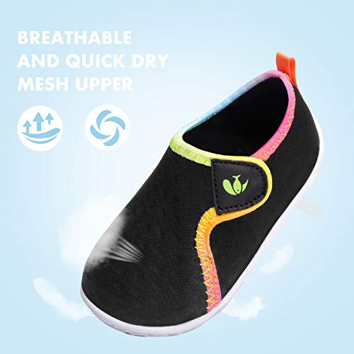 Image of FEETCITY Quick Drying Water Shoes for Baby Boys and Girls Beach Water Sports Lightweight Slip On Walking Shoes Black 12-18 Months Infant