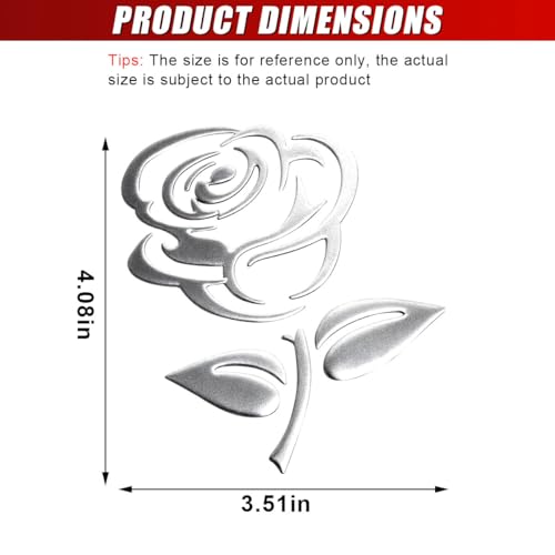 Image of 3D Rose Car Sticker Decal, Waterproof PVC Auto Bumper Stickers, 3.9'' x 3.1'' Cute Flower Car Window Decals, Vehicle Exterior Decoration Accessories for Wall, Mirror, Laptop (Silver)
