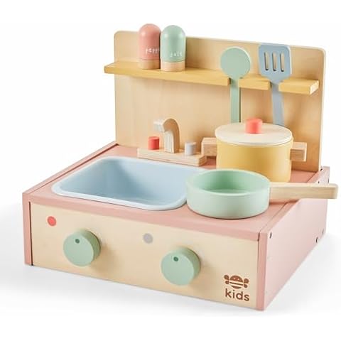 Just Bee Kids Wooden Kitchen Playset for Pretend Play Cover