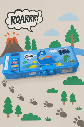 Image of Kids Dinosaur Pencil Box with Multi-Function Pop-Out Buttons | Dual Storage, Built-in Sharpener, Writing Pad, Password Lock | Premium ABS Plastic Pencil Case for Boys & Girls