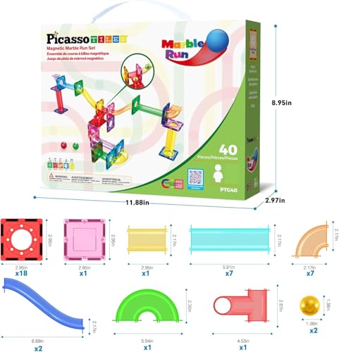 PicassoTiles Kugelbahn-Bausteine PTG40, 40 Stück – Ansicht 3