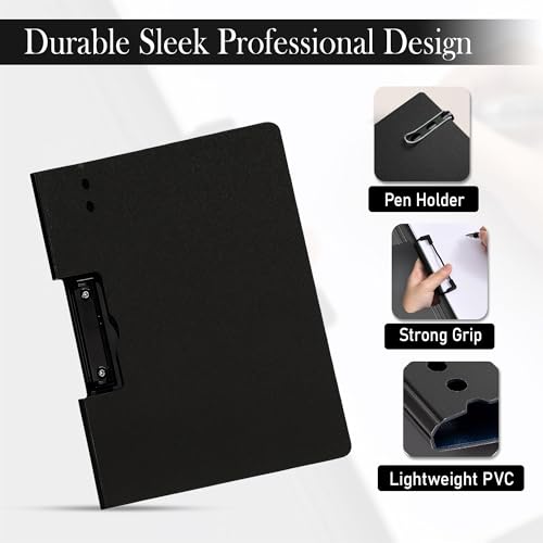 Image of GLUN Premium Pack of 2 A4 Size Sheet Lay Open Padding Document Organiser Folder with Holding Clamp, Navy Blue & Black Colour File Folder for School, Home & Office