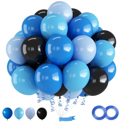 Blue and Black Gamer Balloons Set 60 Pcs 12 Inch Light and Dark Blue for Video Game Party Decorations Kids Boys Birthday Party
