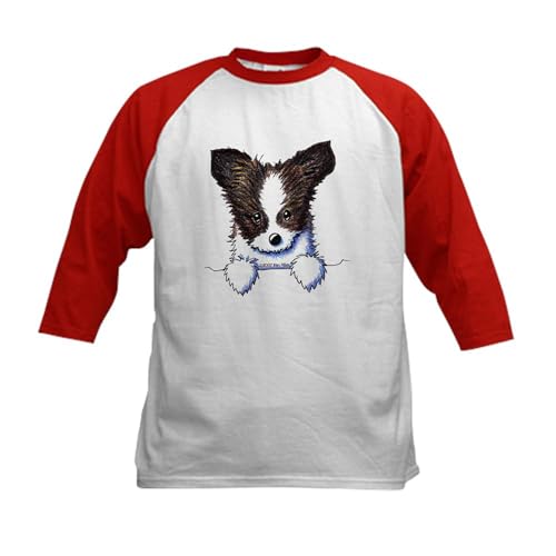 CafePress Pkt Papillon Puppy Kids Baseball Jersey Kids Cotton Baseball Jersey, 3/4 Raglan Sleeve Shirt Red/White