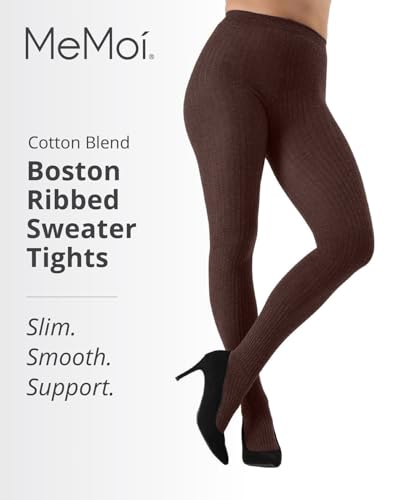 Image of MeMoi Boston Ribbed Cotton Sweater Tights, Warm Opaque Winter Tights