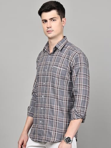 Image of Majestic Man Stylish Slim Fit Cotton Spread Collar Checked Casual Shirt for Men