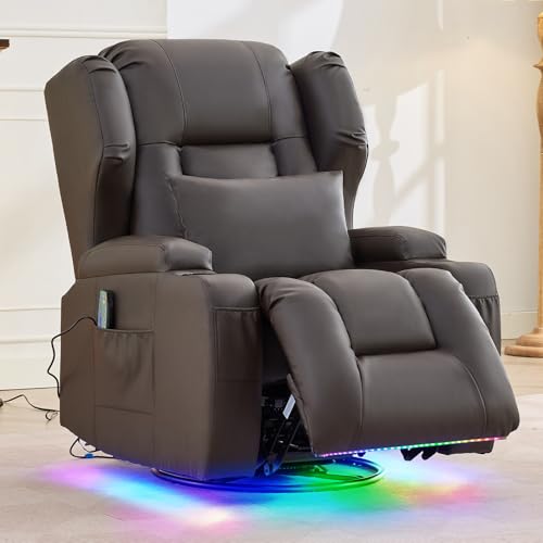 Sillón reclinable eléctrico marrón de cuero sintético miniatura 2
