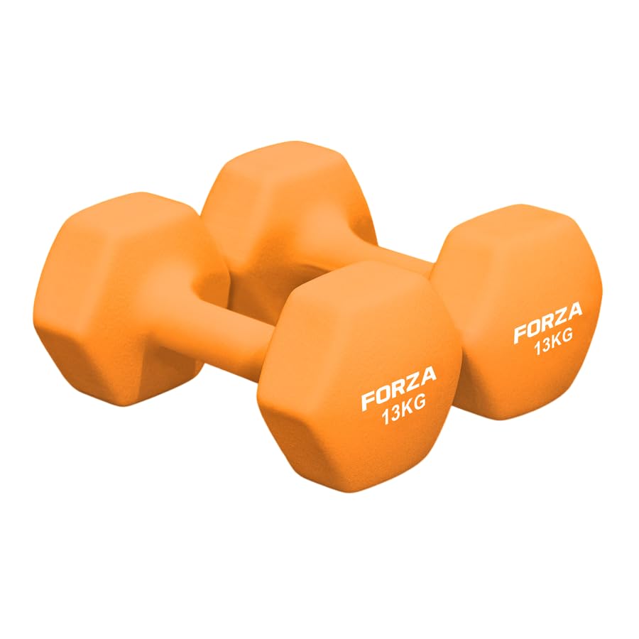 FORZA Neoprene Hex Dumbbells | Pair of Dumbbells with Non-Slip Grip – Ergonomic Design for Strength Training & Home Workouts – Available in Multiple Weights (13kg)