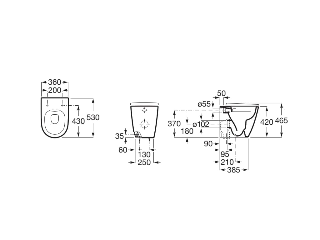 Roca A347687000 Taza Adosada Pared, Rimless, Evacuacion Dual, Coleccion Ona, Altura 420mm, Blanco (No Incluye Asiento)
