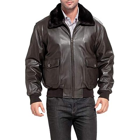 Landing Leathers Men Navy G-1 Goatskin Leather Flight Bomber Jacket (Also available in Big & Tall) Cover