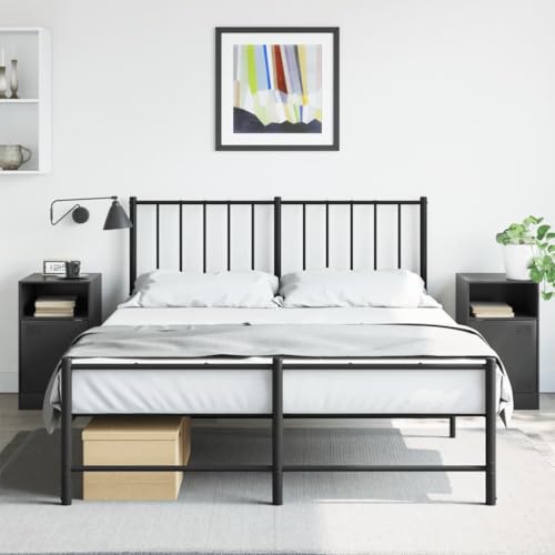 Yunovire Juego de 2 mesitas de noche, color negro, 34,5 x 39 x 62 cm, acero laminado en frío, diseño moderno, práctico espacio de almacenamiento para dormitorio y salón