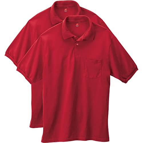 Hanes Men's Short-Sleeve Jersey Pocket Polo (Pack of 2), Deep Red, Small - image 1