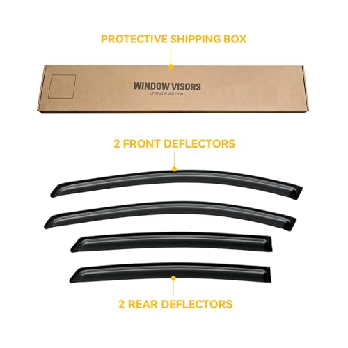 Image of Window Visor for Toyota Prius 2004-2009, Out-Channel Rain Guards Shields Vent Deflector Shade Wind Dark Smoke 2005 2006 2007 2008, Tape-On Outside-Mount, 4PCS