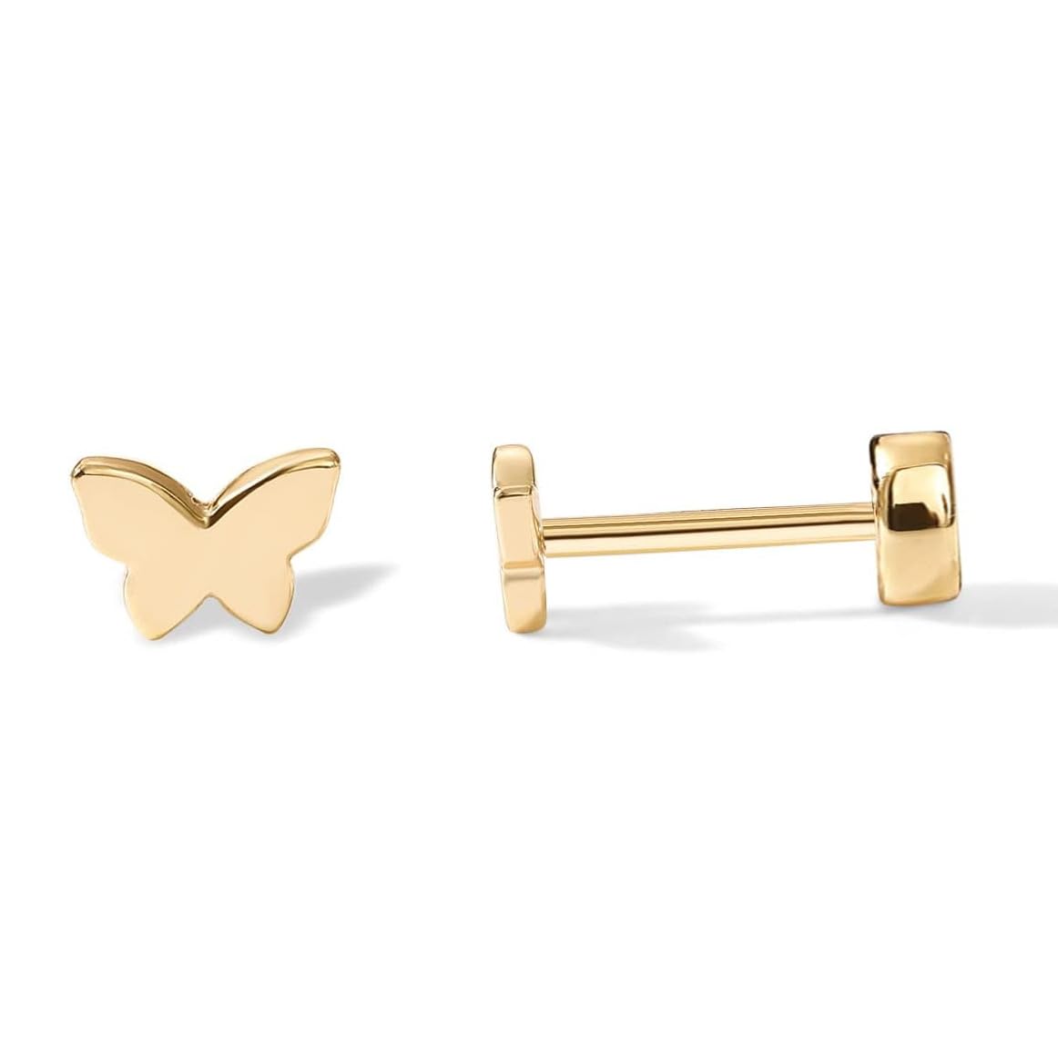 14K Gold Plated Butterfly Flat Back Studs | Earrings for Women and Girls | Minimal Dainty Multi Piercing Stud | With Screw Back | Lightweight Everyday Accessory | Anti-Tarnish Jewels-image-41