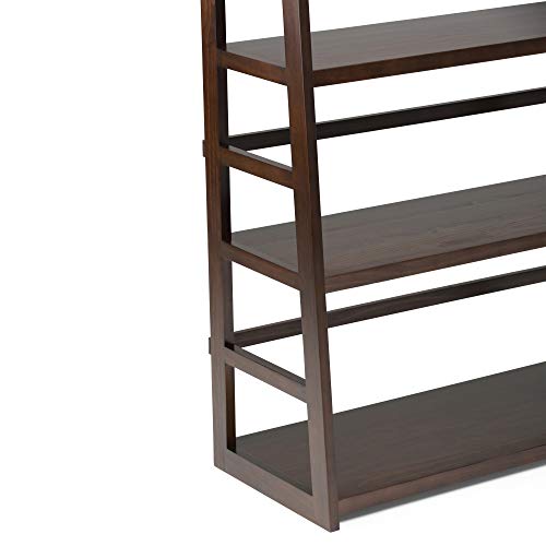 Image of SIMPLIHOME Acadian SOLID WOOD 72 inch x 36 inch Transitional Wide Ladder Shelf Bookcase in Brunette Brown for the Living Room, Study Room and Office