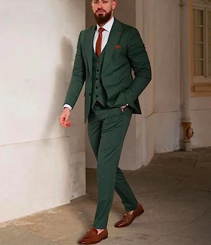 Kromoc Men's Three Pieces Suit,Single Breasted Peak Lapel Business Groom Dinner Daily Tuxedos4