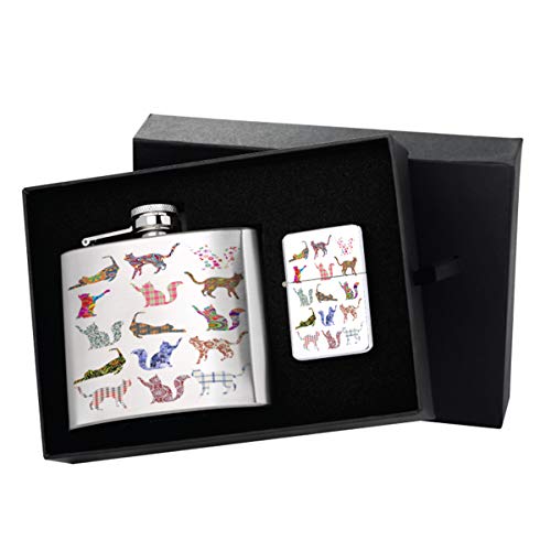 Set regalo con petaca y encendedor de acero inoxidable