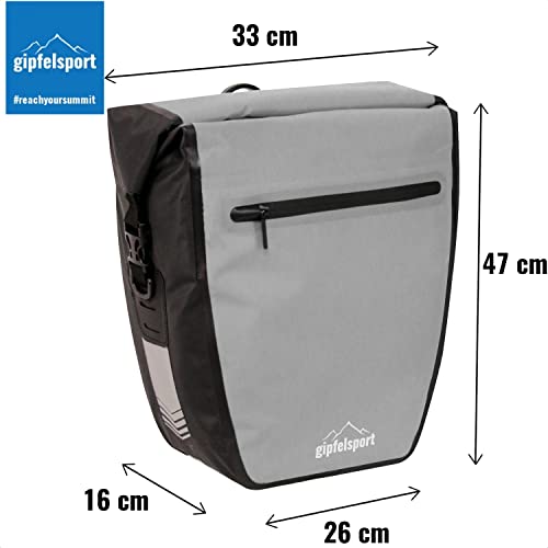 gipfelsport Fahrradtasche für Gepäckträger - Gepäckträgertasche I Fahrradtaschen, Satteltaschen mit 21l Volumen I wasserdicht, reflektierend, grau