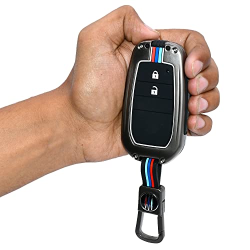 Image of KMH Metal Car Key Cover Compatible with Toyota Crysta Innova Hycross Hilux and Maruti Suzuki Invicto Model Keycover with Keychain 2 Button Key Shell Case Holder Protector (Metallic) Pack of 1