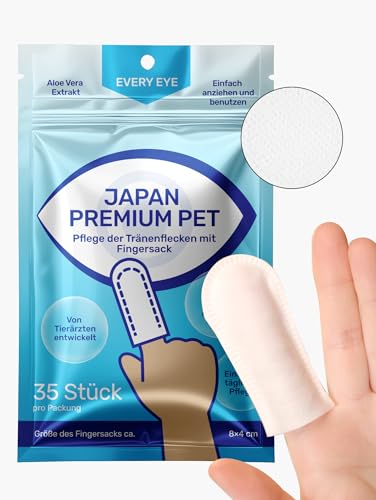 Japan Premium Pet Tränenflecken Wipes für Hunde & Katzen | Finger-Pads | Augenpflege für Hunde und Katzen | Feuchttücher in Fingerbürstenform für Haustiere | Tränenfleckentferner Hund | 35 Stück