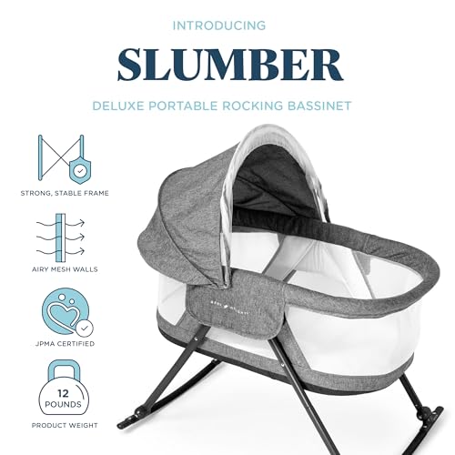 Baby Delight Slumber Deluxe Rocking Bassinet, Portable Baby Bassinet, Removable Canopy, Charcoal Tweed