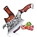 DRAGON RIOT Cuchillo Carnicero Profesional, Cuchillo Asiático con Funda de Cuero, Cuchillo Forjado a Mano para Cortar Vegetales Cuchillo de Chef Damasco, Cuchill Carne para la Cocina y el Camping, BBQ