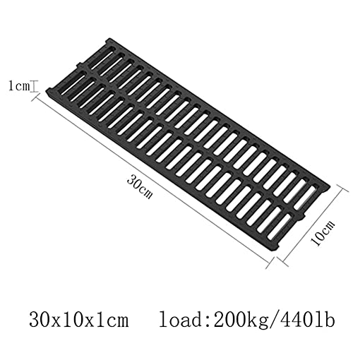 Drain Channel Strainers, Sewer Cover Grates, Kitchen Sewage Ditch，Trench Drainage, Linear Drain, Regular Trench Drain, for Garage Driveway Lawn (Color : Black, Size : 30x10x1cm)