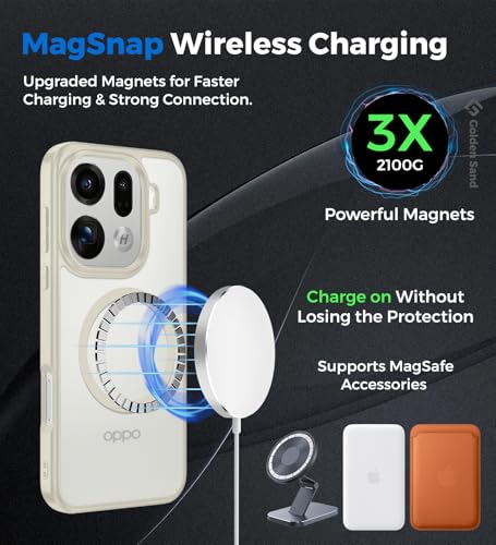 Image of Golden Sand Rugged Frosted MagSnap Back Cover Case for Oppo Find X9 Pro 5G | MagSafe Compatible, Strong Magnets | Semi Transparent PC Shock Proof Slim TPU Case for Oppo Find X9 Pro, (Silk Cream)