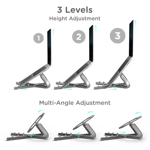Image of eo Laptop Stand Adjustable with Ventilation for Cooling Ergonomic Portable Tabletop Laptop Riser Stand Compatible for MacBook, HP, Dell, Lenovo, Asus (ZOD)