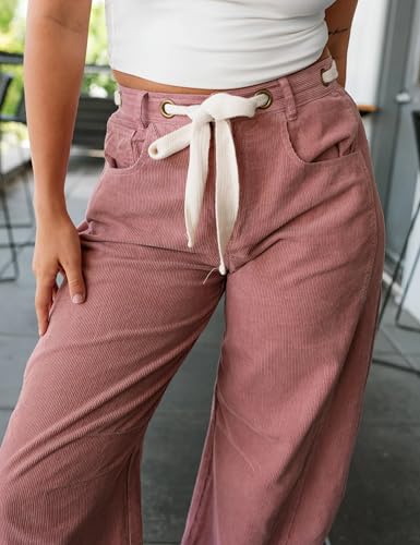 Hooever Womens Corduroy Barrel Wide Leg Baggy Pants Casual Drawstring High Waisted Loose Palazzo Trousers2