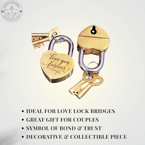 Image of Shiny Brass Heart Shaped Lock Engraved inchLove You Forever inchCustom Padlock with Keys for Jewelry Box, Storage Box, Diary, Gift & Valentine's Decor