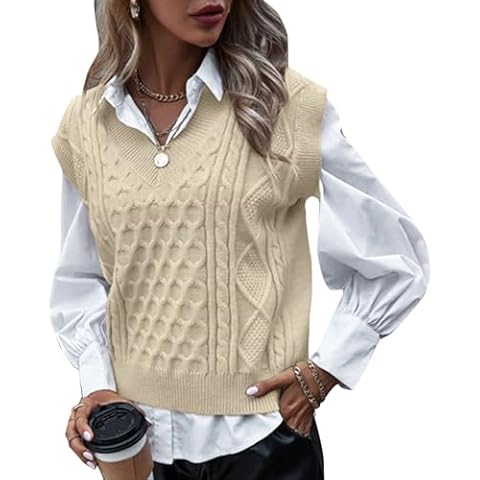 Women's V Neck Sleeveless Cable Knit Vest Cover