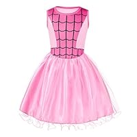 Aomig Spider-Girl Costume, Halloween Kids Spider Costume, Halloween Superhero Costume with Super Hero Mask, Deluxe Girls Spider Fancy Dress Outfit for Halloween Carnival Masquerade Party(100-150)